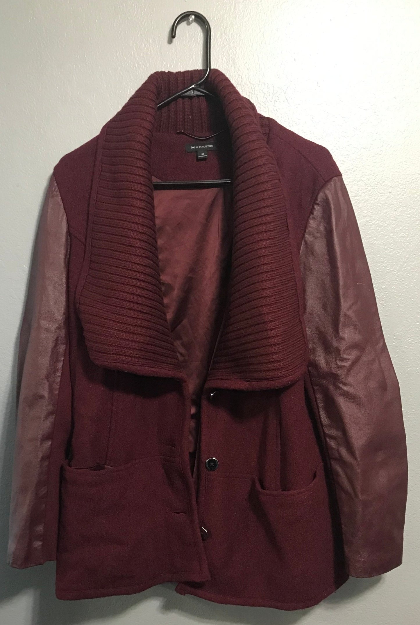 Women's Burgundy Sweater Faux Leather Jacket size 10