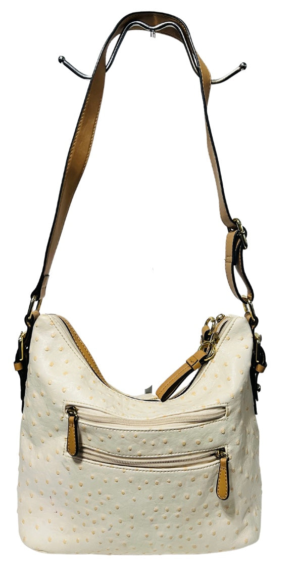 Cream/Brown Ostrich Embossed Pleather Handbag