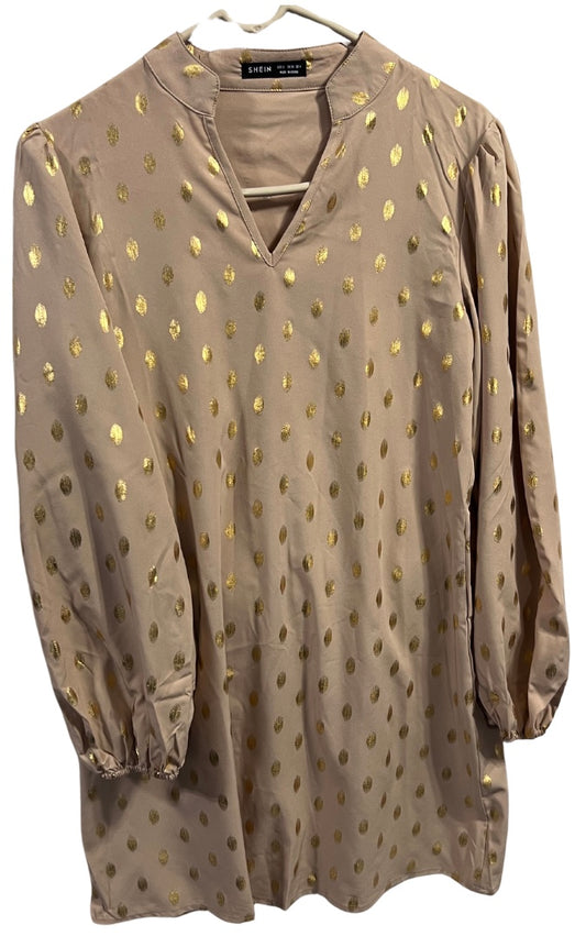 Long Sleeve Cream and Gold Polka-Dot Shirt or Mini Dress Small